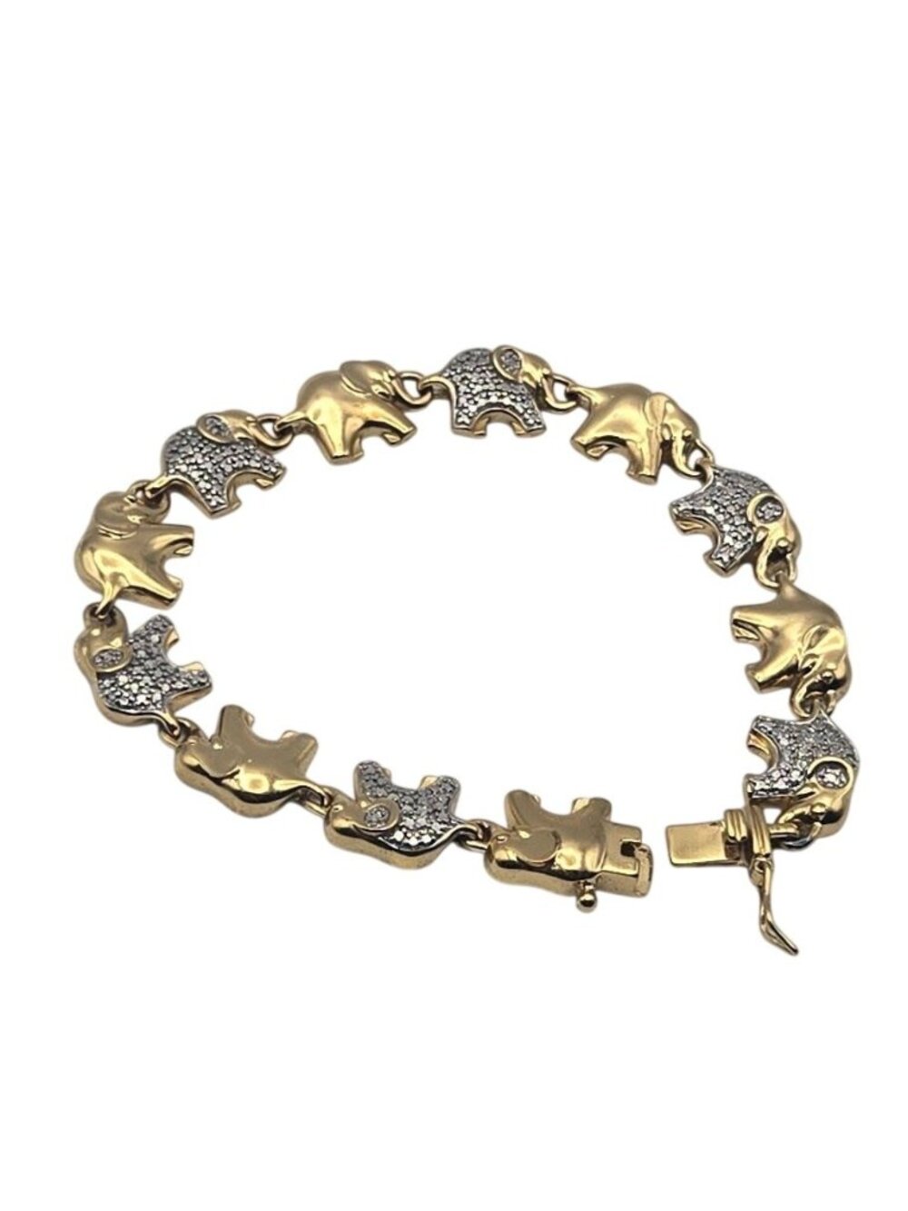 Gold Vermeil Sterling Silver Elephant Link Bracelet Diamond Accents